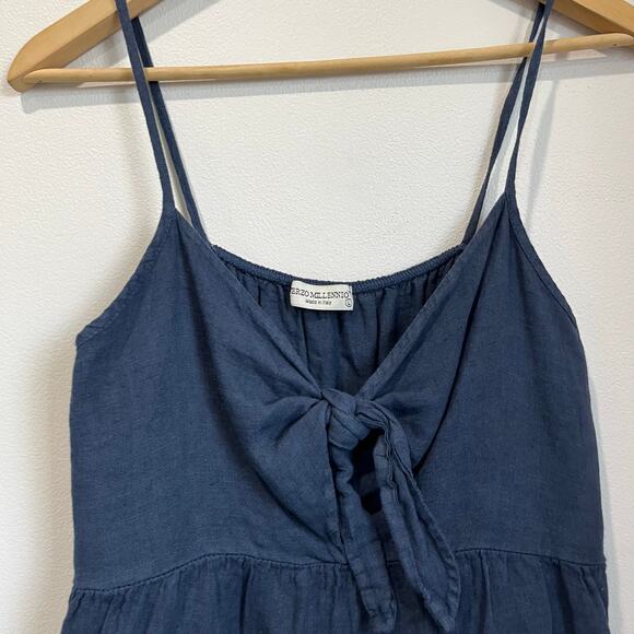 Terzo Millennio Linen Babydoll Tank Front Tie Italy Boho Top Sz L - Picture 3 of 5